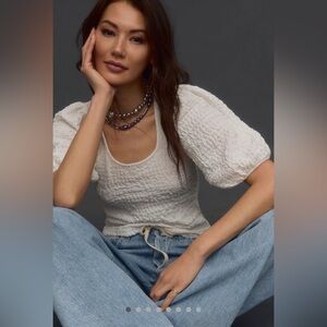 Maeve By Anthropologie Balloon-Sleeve Textured Top in White